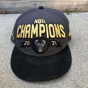 NEW ERA NBA Champions 2021 Milwaukee Bucks Snapback Hat Mens 9Fifty Grey Cap NBA
